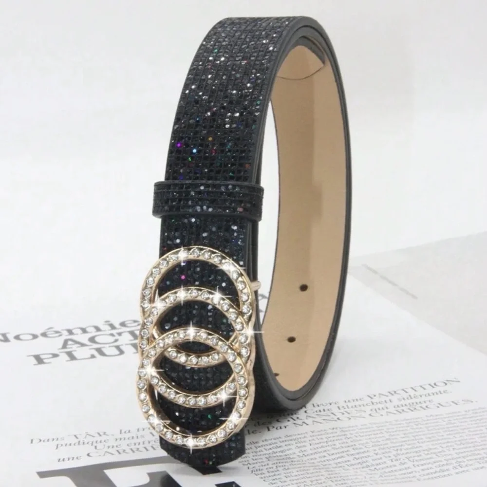 Women Rhinestone Buckle Metallic belt - Picture 5 of 9